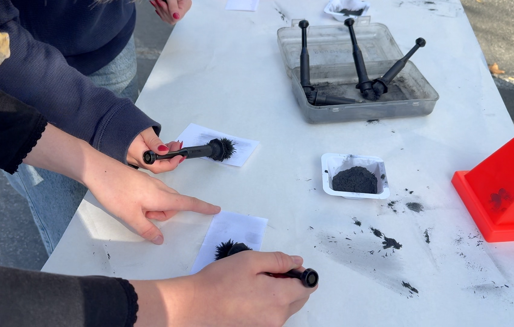 Students practicing fingerprinting identification
